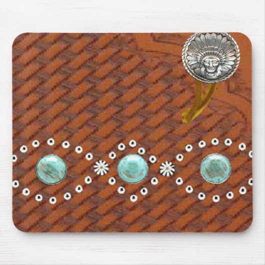 Tapis De Souris Turquoise Mousepad occidental de "Apache" de cuir (Devant)