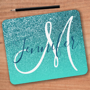 Tapis De Souris Turquoise Ombre Sarcelle Faux Paillettes Monogramm