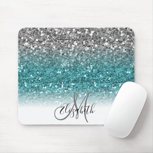 Tapis De Souris Turquoise Silver Ombre Parties scintillant Bling P (Avec souris)