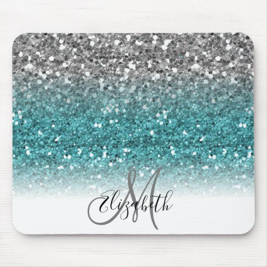 Tapis De Souris Turquoise Silver Ombre Parties scintillant Bling P (Devant)