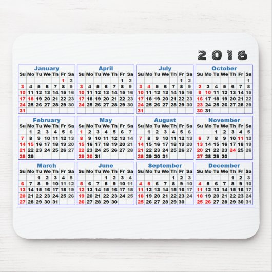 Tapis De Souris Turquoise simple de Mousepad de 2016 calendriers (Devant)