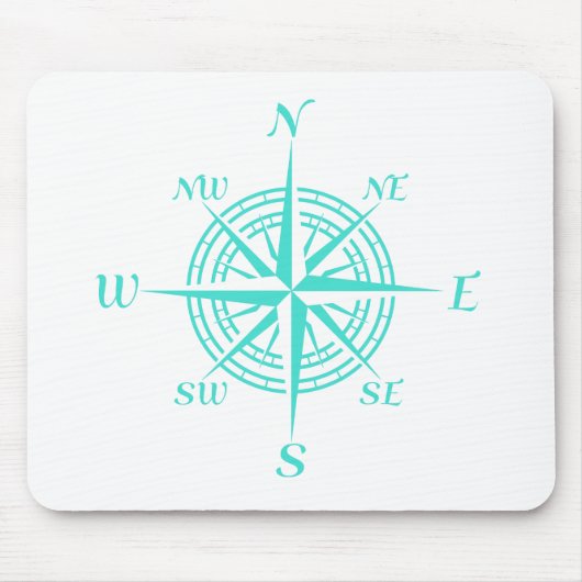 Tapis De Souris Turquoise sur Rose de boussole blanc (Devant)