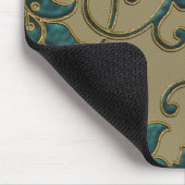Tapis De Souris Turquoise sur Tan Satin Damask (Coin)