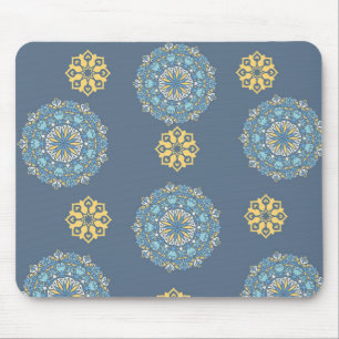 Tapis De Souris Turquoise Turquoise bleu et jaune Mandala Art Moti