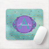 Tapis De Souris Turquoise vert et mauve Étalons de sirène Monogram (Avec souris)