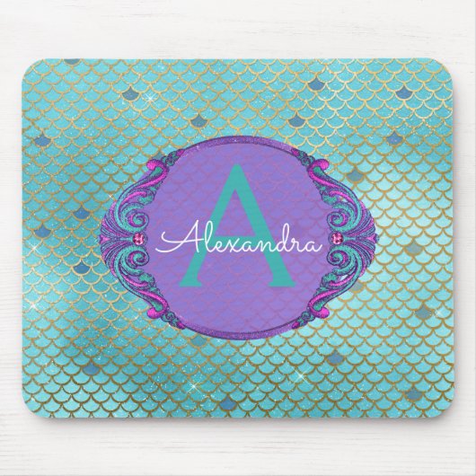 Tapis De Souris Turquoise vert et mauve Étalons de sirène Monogram (Devant)