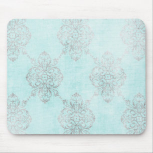 Tapis de souris turquoise vintage de damassé