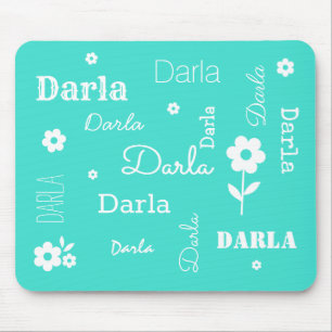 Tapis De Souris Turquoise with White Flowers, Customized Mouse Pad