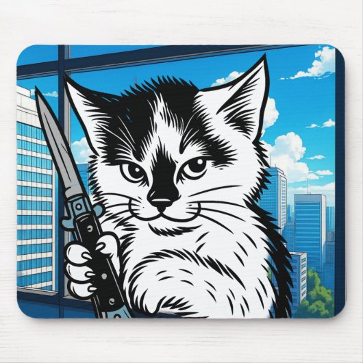 Tapis de souris Tuxedo Cat Switchblade par Phil El (Devant)