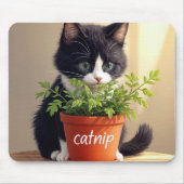 Tapis De Souris Tuxedo Chat Avec Plante Catnip (Devant)