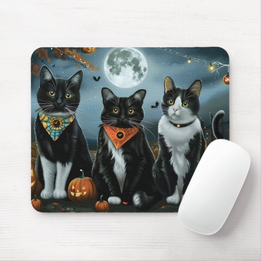 Tapis De Souris Tuxedo Chat Halloween Éffrayant (Avec souris)