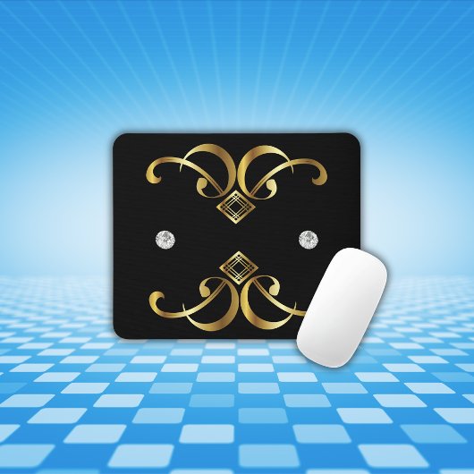 Tapis De Souris Twirl d'or sur noir avec diamant |