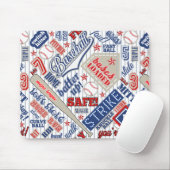 Tapis De Souris Typographie de baseball Rouge Blanc Bleu Bleu Trap (Avec souris)