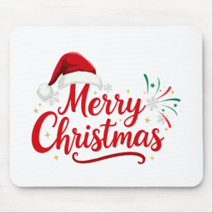 Tapis De Souris Typographie de Joyeux Noël avec chapeau de Père No
