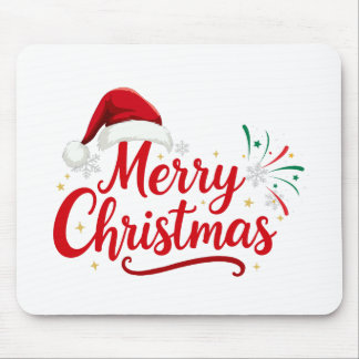 Tapis De Souris Typographie de Joyeux Noël avec chapeau de Père No