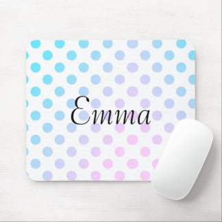 Tapis De Souris Typographie de nom personnalisé Polkadot rose bleu