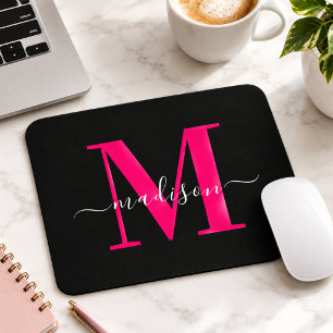 Tapis De Souris Typographie initiale de monogramme rose vif pour f