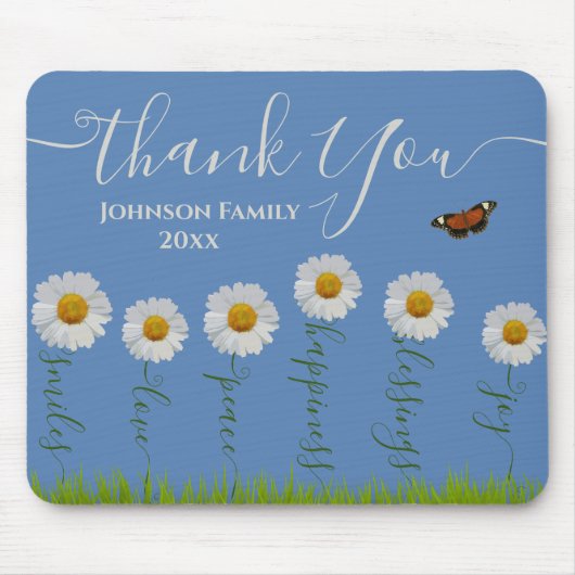 Tapis De Souris Typographie moderne de Merci Floral Blue Daisy (Devant)