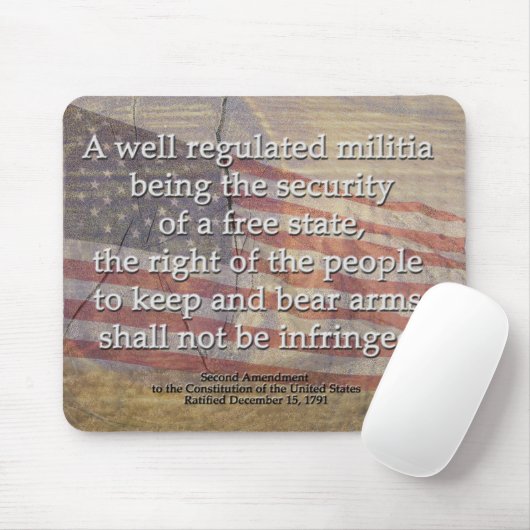 Tapis De Souris Typographie rustique 2ème amendement Drapeau améri (Avec souris)