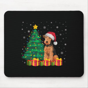 Tapis De Souris Ugly Airedale Terrier Santa Hat lumières de Noël D
