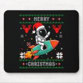 Tapis De Souris Ugly Christmas Astronaut Riding Rocket Santa Hat T (Devant)