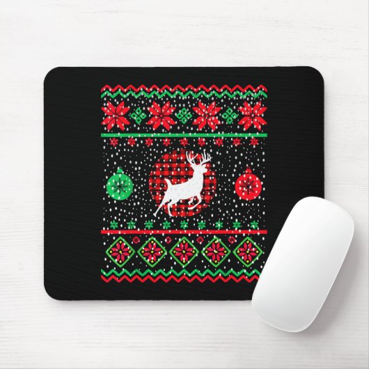 Tapis De Souris Ugly Christmas Sweater Design Plaid Reindeer (Avec souris)