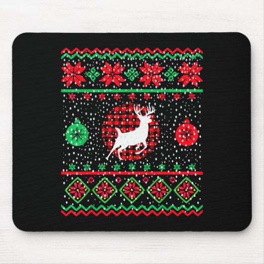 Tapis De Souris Ugly Christmas Sweater Design Plaid Reindeer (Devant)