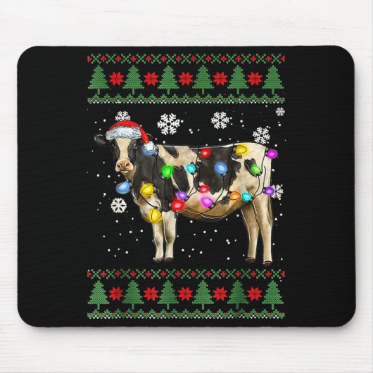 Tapis De Souris Ugly Cow Christmas Sweater Santa Hat And Light Up  (Devant)