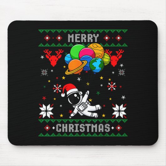 Tapis De Souris Ugly Merry Christmas Santa Hat Tree Astronaut Hold (Devant)