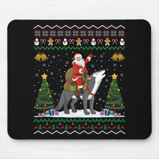 Tapis De Souris Ugly Wolf Xmas Gift Santa Riding Wolf Christmas T (Devant)