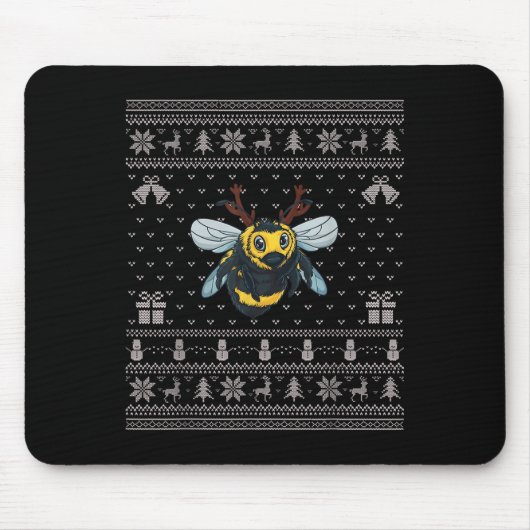 Tapis De Souris Ugly Xmas Sweater Style Bumble Bee Reindeer Christ (Devant)