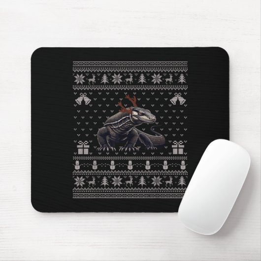 Tapis De Souris Ugly Xmas Sweater Style Komodo Dragon Reindeer Chr (Avec souris)