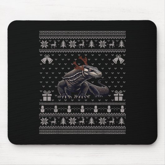 Tapis De Souris Ugly Xmas Sweater Style Komodo Dragon Reindeer Chr (Devant)