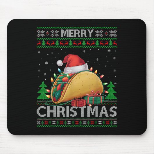 Tapis De Souris Ugly Xmas Sweater Style Lights Santa Taco Christma (Devant)