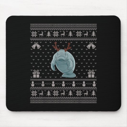 Tapis De Souris Ugly Xmas Sweater Style Manatee Reindeer Christmas (Devant)