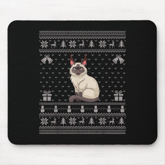 Tapis De Souris Ugly Xmas Sweater Style Siamese Cat Reindeer Chris (Devant)