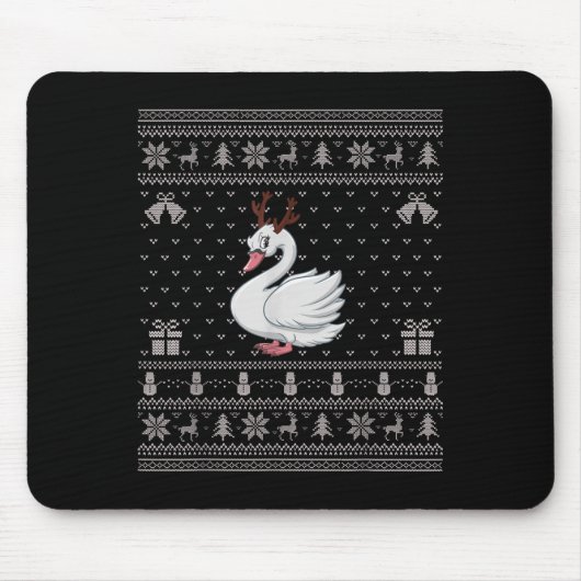 Tapis De Souris Ugly Xmas Sweater Style Swans Reindeer Christmas (Devant)