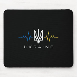 Tapis De Souris Ukrainian Tryzub Flag Heartbeat - Trident d'Ukrain