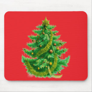 Tapis De Souris Un arbre de Noël Mandelbrot avec ampoules rouges e