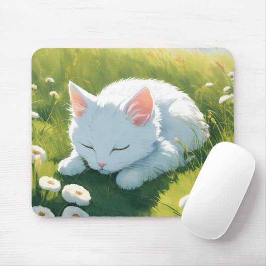 Tapis De Souris Un chaton blanc image de sommeil (Avec souris)