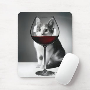 Tapis De Souris Un chaton qui regarde à travers un verre à vin