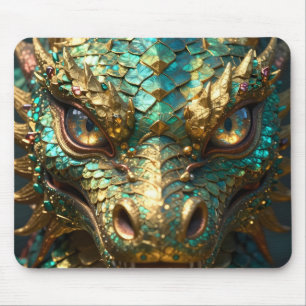 Tapis De Souris Un dragon mystique turquoise et or