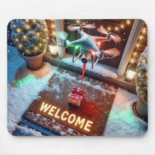 Tapis De Souris Un drone livre un cadeau de Noël (Devant)