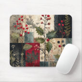 Tapis De Souris Un Patchwork Rustique d'Hiver aux Baies de Houx (Avec souris)