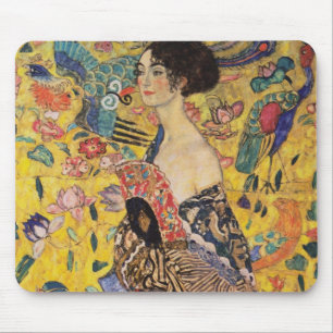 Tapis De Souris Une belle femme avec un ventilateur de Klimt