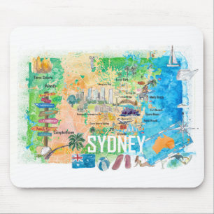 Tapis De Souris Une carte illustrée de Sydney en Australie