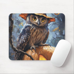 Tapis De Souris Une chouette mystérieuse et charmante portant un c