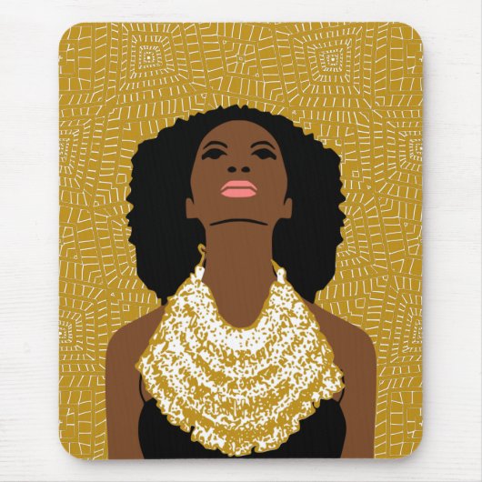 Tapis De Souris Une femme noire en or qui regarde | Collier tribal (Devant)