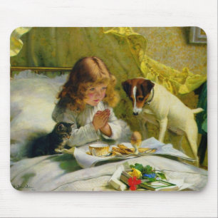 Tapis de souris Une fille et ses animaux de compag