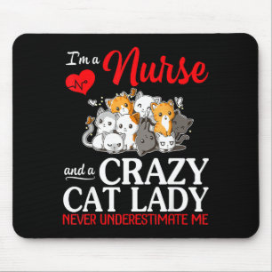 Tapis De Souris Une infirmière et une folle dame de chat heureuse
